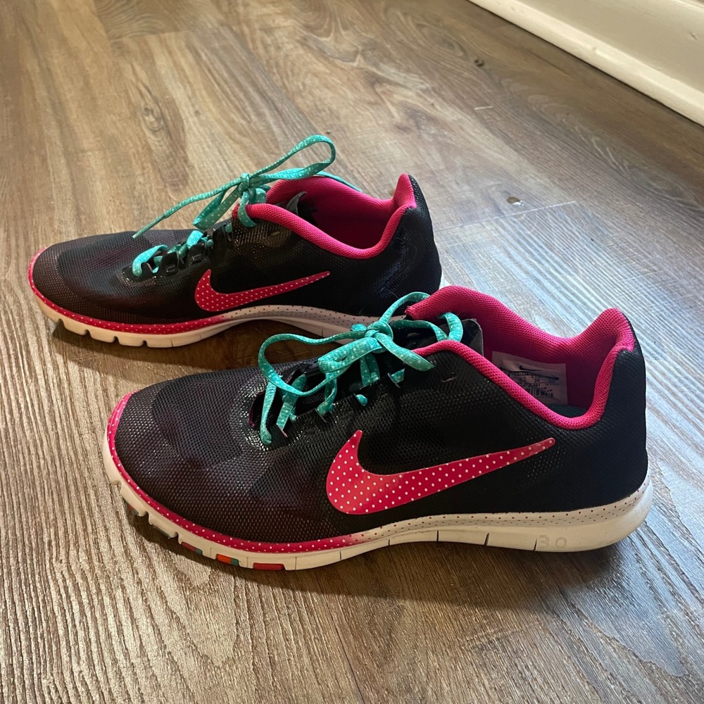 Nike‎ Free 3.0 VJ Running Shoes Black Pink Turquoise Women's Size 8